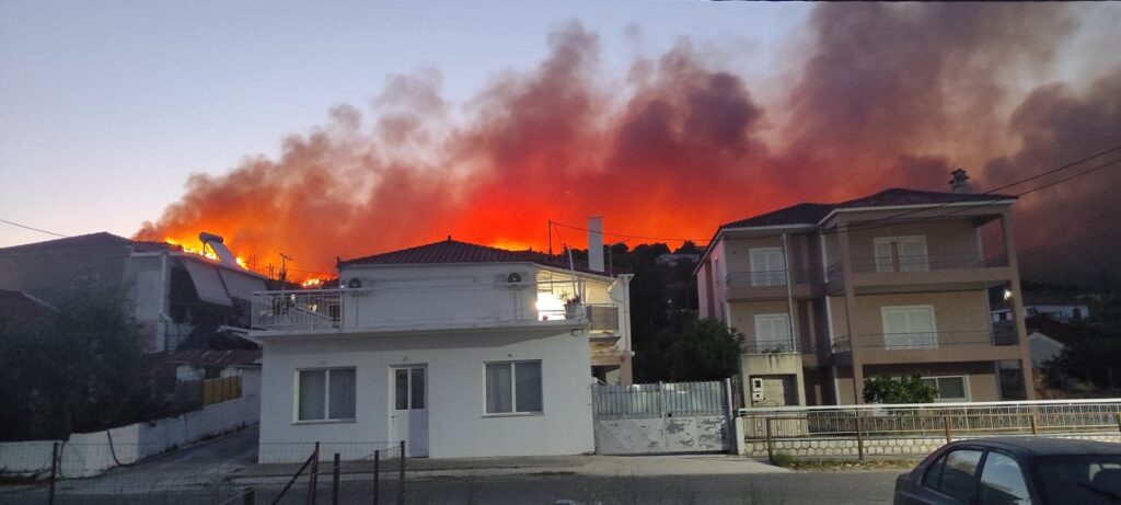 ''Evlerin, bahçelerin, tarlaların, köylerin, mahallelerin, yazlık sitelerin ve ormanla temas eden yerleşimlerin çeperlerinde kuru ot, dal, budama artığı ve kolay tutuşabilir materyallerin temizlenmesi gerekir.'' (Fotoğraf: “22-August 2024 Attica fires” by Climate Centre, CC BY-NC 2.0)